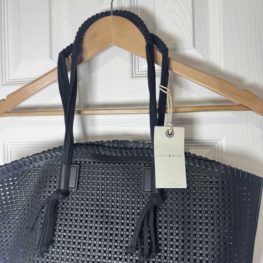 Lucky Brand Llyn‎ Black Perforated Leather Women Tote Handbag  NWT - Picture 3 of 7
